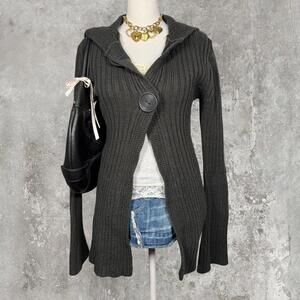 y2k grey knit chunky sweater cardigan with‎ velcro buttons